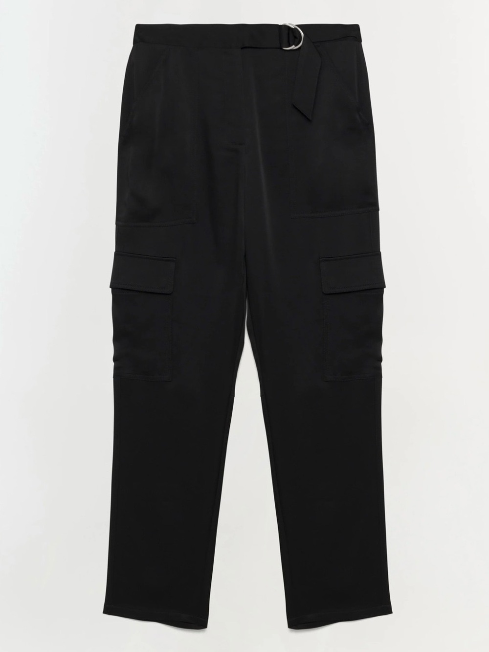 SIMKHAI Carolina Black Satin Tapered Cargo Pants Size 10 Like New